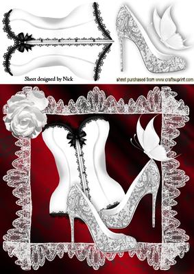 White Basque, Lace Shoes and White Butterflies on Lace 8x8