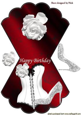 White Basque, White Lace Shoe with Rose Rocker Card