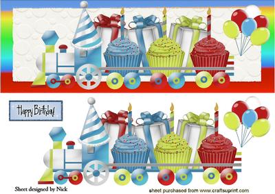 Blue Cupcake Train with Balloons Dl