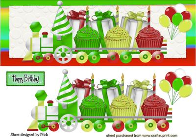 Green Cupcake Train with Balloons Dl