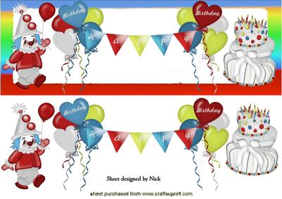 Birthday Cake with Clown and Balloons Dl