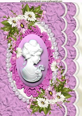 Pink Lady Cameo with Pretty Spring Flowers on Scalloped Card