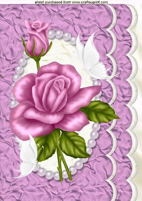 Pink Roses in Scalloped Frame with Pearls A4
