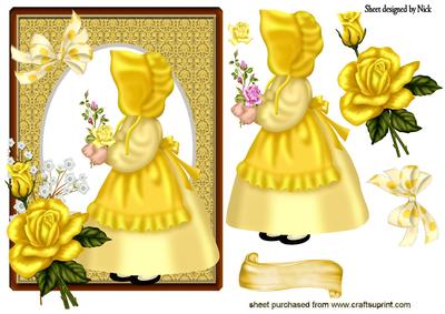 Little Bonnet Girl in Sunny Yellow with Roses