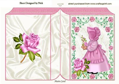 Little Bonnet Girl in Pink Rose Frame Folded Book