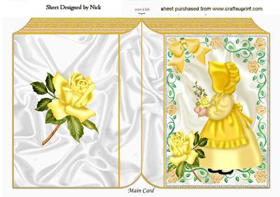 Sunshine Girl in Bonnet in Gold Rose Frame Folded Book