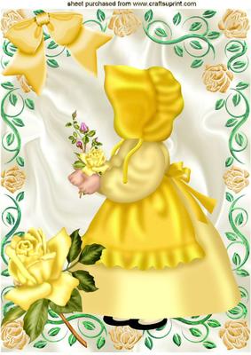Sunshine Bonnet Girl in Gold Rose Frame A4