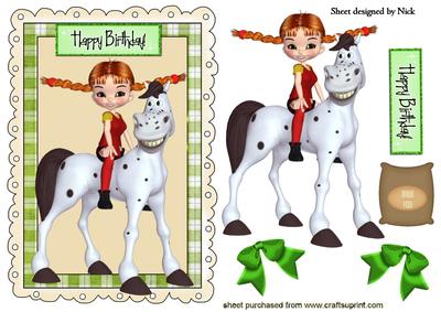 Toony Horse with Little Girl and Horse Feed