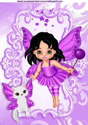 Cute Little Faerie with Her Pet Kitty A4