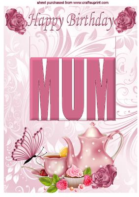 Mum Birthday Pretty Pink China with Roses Pop Up