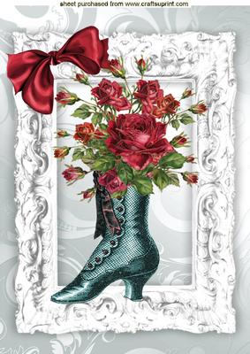 Vintage Boot with Red Roses in Silver Frame A4