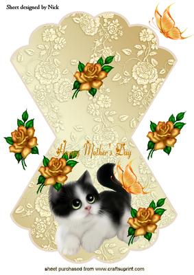 Cute Kitty with Gold Roses Mothersday Rocker Card