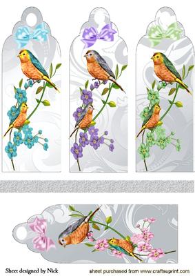 Little Birds with Flowers and Bows Bookmarks