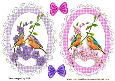 Pretty Pink/purple Floral Toppers with Birds and Bows