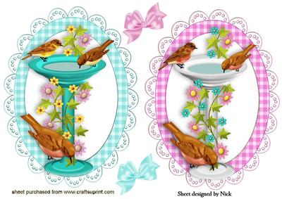 Pretty Bird Baths with Flowers and Birds Toppers