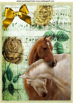 Gold Rose Music Frame with Beautiful Horses A4