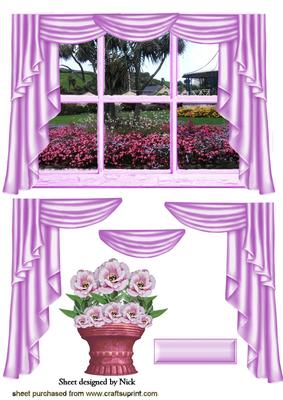 Pretty in Pink Window Scene Looking Out at Garden