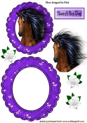 Beautiful Horse with White Roses in Purple Rocker