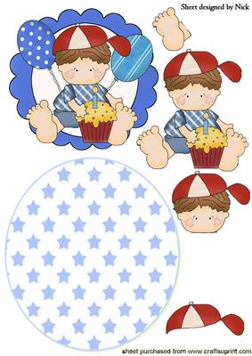 Birthday Boy with His Cake and Balloon Rocker Card in Blue