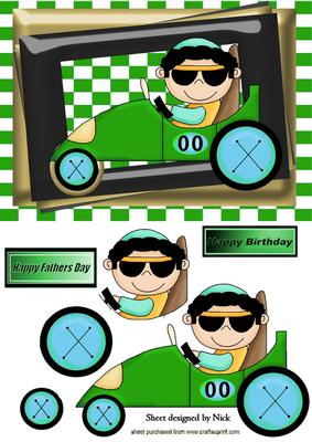 Cool Dude in His Green Racing Car