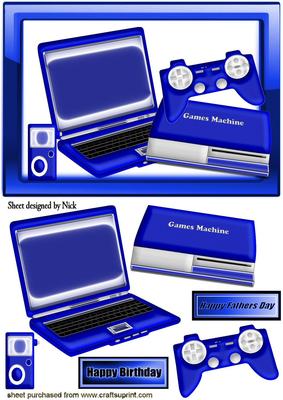 Laptop and Games Machine in Blue Glass Frame
