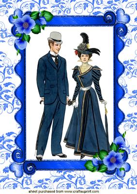 Elegant Lady in Blue Dress with Gentleman A4 Topper