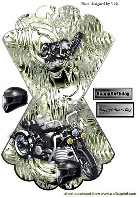 Black Motorcycle with Helmet on Silver Mettalic Rocker Card