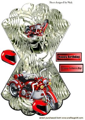 Red Motorcycle with Helmet on Silver Mettalic Rocker Card