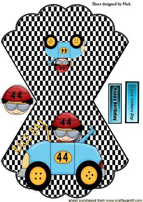 Race Day Driver in Blue Car on Rocker Card
