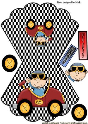 Race Day Racing Driver in Red Car Wobble Rocker Card