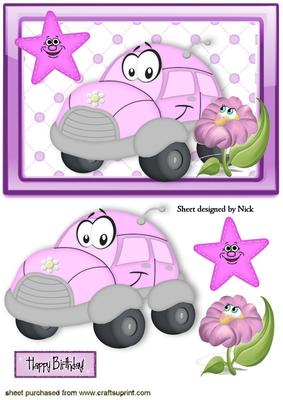 Funny Faces, Cartoon Car, Flower and Cheeky Star