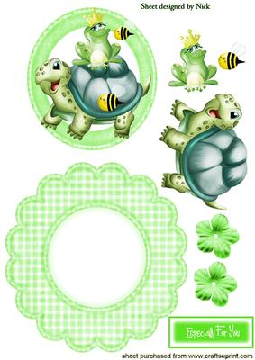 Turtle and Tortoise with Little Bees on Rocker/wobble Card