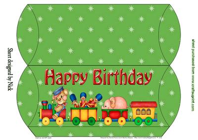 Lovely Teddy and Toy Train in Green Pillow Box Dl