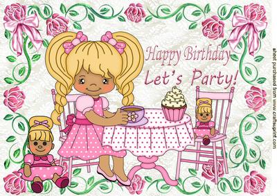 Lets Party Little Girl Tea Time with Her Dolls A4