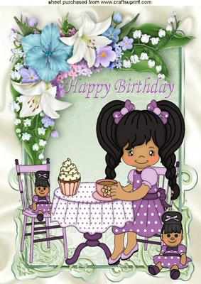Tea Party with Little Girl in the Garden with Flowers A4