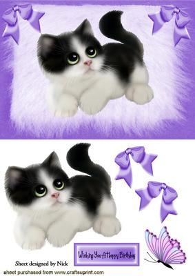 Cute Kitten on Fur, with Bows and Butterflies