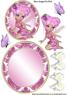 Spring Pink Faerie with Butterflies Rocker Card