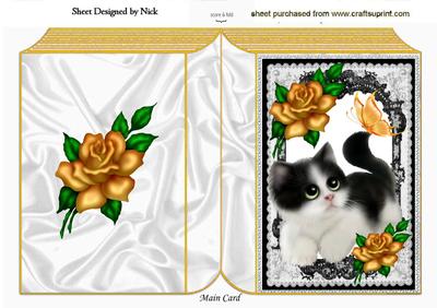Little Kitty with Gold Roses and Lace Frame Folded Book