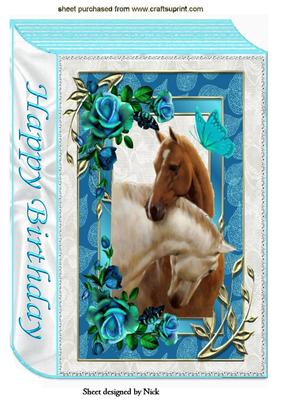 Horse Heads Entwined Blue Roses Floded A4 Book