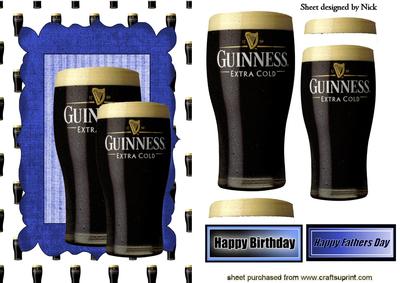 Pint of Beers in Blue Ornate Frame for Birthday.fathersday