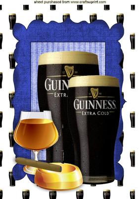 Brandy, Cigar and Guinness in Blue Ornate Frame A4