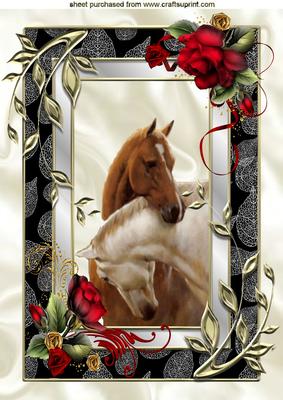 Horses in Frame of Red Roses A4