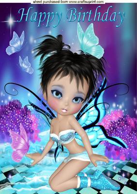Fantasy Faerie with Butterflies in Pink/turq A4