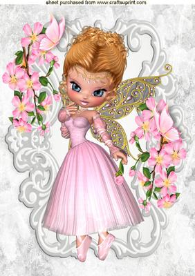 Pretty Faerie with Pink Blossoms Ond Butterflies A4