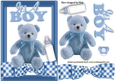 Blue Knitted Bear for Baby Boy with Bottle