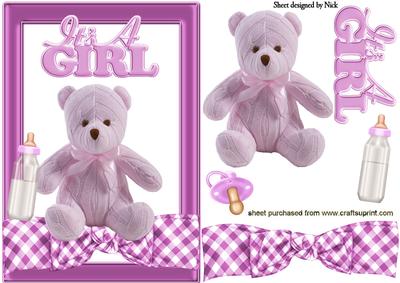 Pink Knitted Bear for Baby Girl with Bottle
