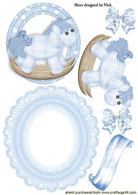 Little Blue Rocking Horse with Bows Rocker Card