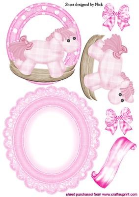 Pink Rocking Horse with Bows Rocker Card