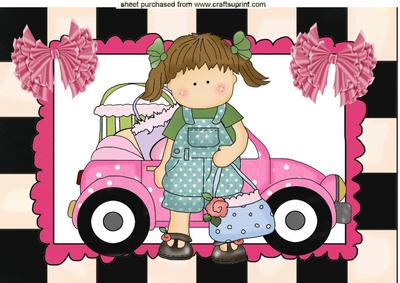 Little Girl with Her Pink Car Going Shopping A4