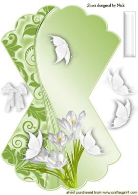 White Crocus's with White Butterflies Rocker Card